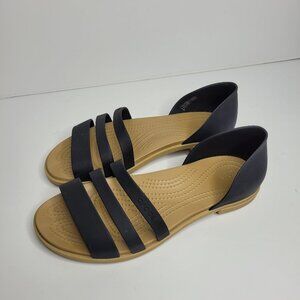 Crocs Tulum Sandals Slip on Shoes Black Strappy Jelly flat casual size 8